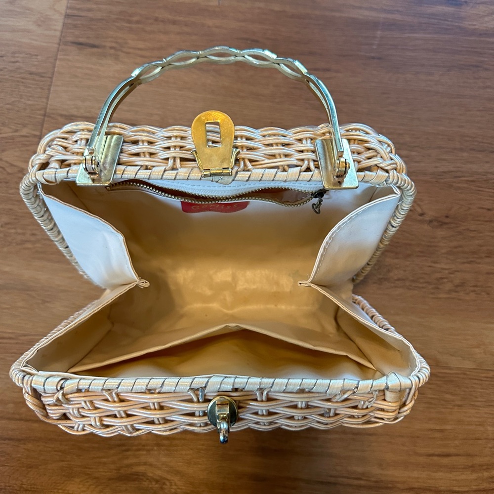 Woven Mini Handbag in Natural Rattan with Gold Hardware - Picture 9 of 13